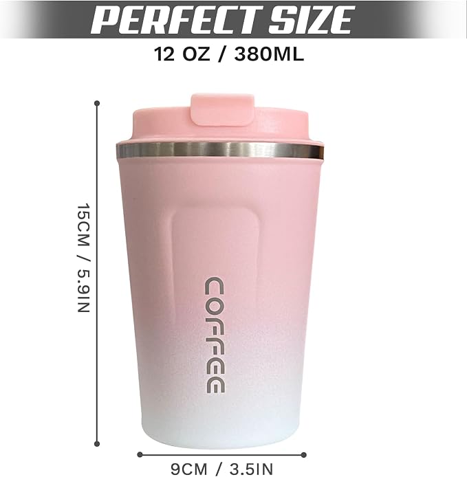 SPLMIFA Travel Coffee Mug Leak-Proof, Reusable Coffee Cups with Lids, Stainless Steel Vacuum Insulated Coffee Tumblers, Thermal Insulation Cup for Men and Women Hot & Cold Drinks(2nd-Pink White, 12OZ)