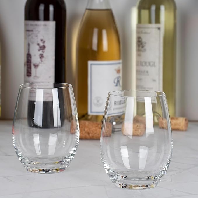 Premium Stemless Wine Glasses Set of 6, 15 oz All-Purpose Beverage Glasses | Lead-Free Crystal Glasses for Red & White Wine, Clear Drinking Glasses for Water, Juice, Cocktails, Gift Box, Dishwasher Safe