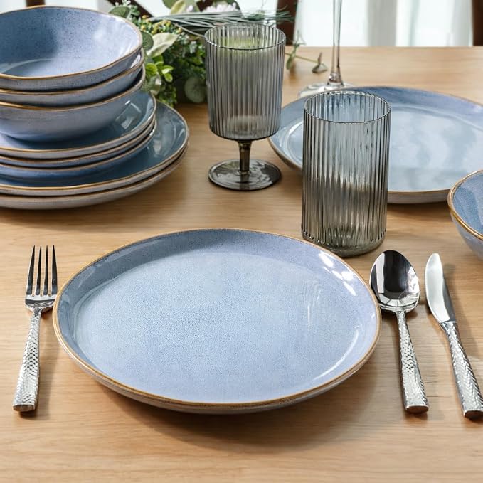 AmorArc Ceramic Dinnerware Sets for 4, 12Pcs Plates and Bowls Sets Dishes | Stoneware Handmade Reactive Glaze Dinner Set, Highly Scratch Resistant | Dishwasher & Microwave Safe Dishware