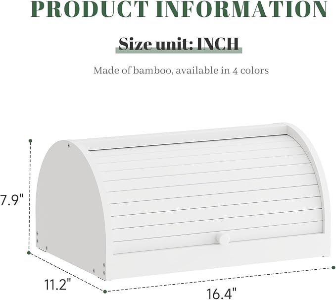 STDDRE Corner Bread Box for Kitchen Countertop Roll Top Bread Box Kitchen Food Storage Box for Homemade Bread Bread Holder for Kitchen Counter Pantry Shelf (White)