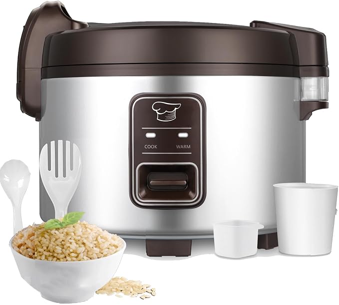 15.8QT Large Commercial rice cooker & warmer 84 cups cooked rice, One-Touch | Commercial Electiric Rice Warmer for 60-70 people, 32 cups uncooked rice, Non-stick mat, Non-stick inner pot, Auto Keep Warm