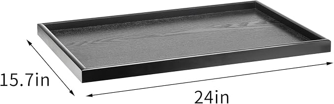 24 x 16 Inches Extra Large Solid Wood Serving Tray for Tea Coffee Table Snack Food Meals Serving Plate Kitchen Party Bar Breakfast Server with Raised Edges Black Wooden Decorative Ottoman Tray