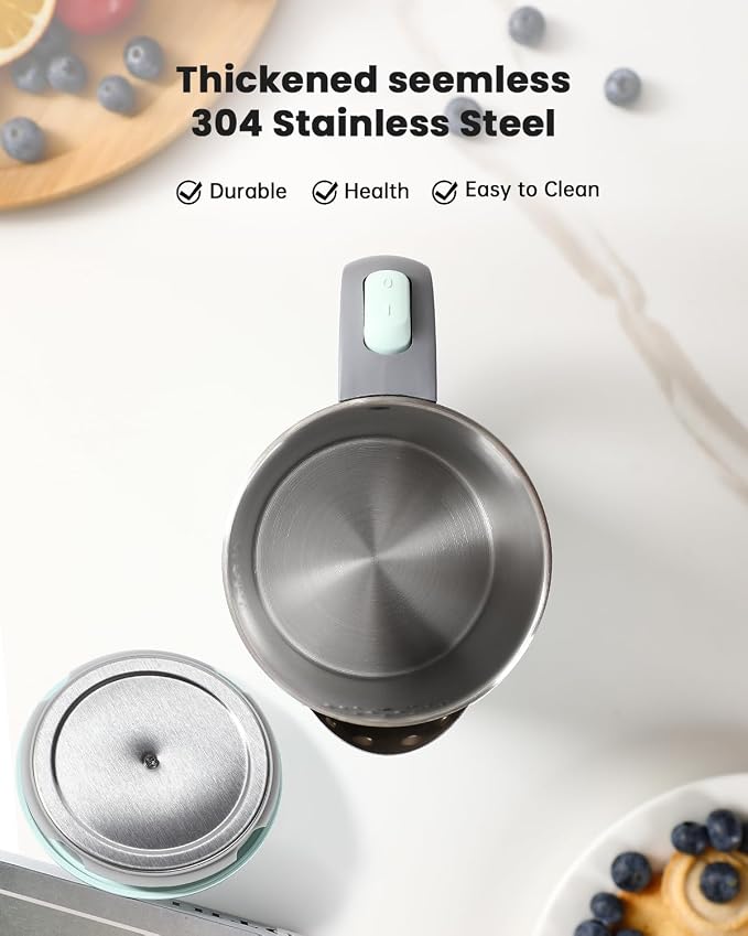 WTJMOV Small Electric Kettle Stainless Steel, 0.8L Portable Tea Kettle Auto Shut-off, Low Power Hot Water Kettle for Camping, Travel, Office and More