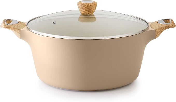 SENSARTE Ceramic Nonstick Stock Pot with Lid, 2.6/4.5/6.6/8.5/11 QT Soup Pot Casserole Pot, Non-toxic Healthy Pasta Pot, Large Cooking Pot Stew Pot, Induction Compatible, PFOA PFAS PTFE Free, Taupe