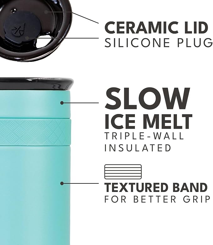 Elemental Artisan 12oz Triple-Wall Insulated Coffee Tumbler w/Ceramic Lid | Triple Wall Coffee Travel Mug, Reusable Stainless Steel Coffee Tumbler; Thermal Coffee Cups for Hot (6 Hrs) & Cold (18 Hrs)