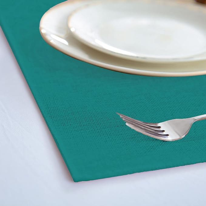 Cloth Placemats Set of 8, Linen Type Fabric Placemats Machine Washable Heat Resistant Placemats Wrinkle Free Thick Polyester Kitchen Place Mats for Dining Table (Teal Blue)