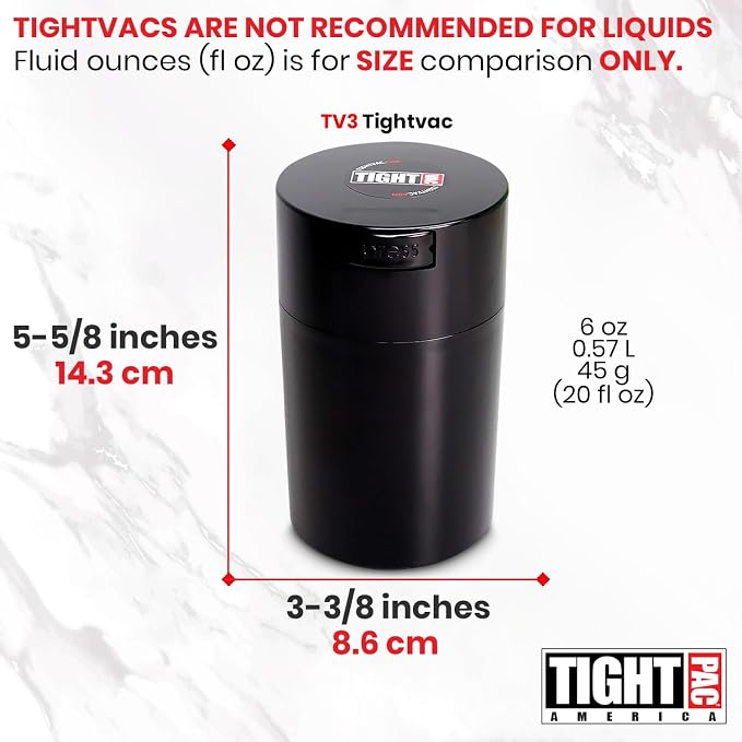Tightvac 1 to 6 Ounce Airtight Container - Multi-use Storage Container for Herbs, Coffee and Dry Goods, Patented Vacuum Seal Airtight Containers, Black