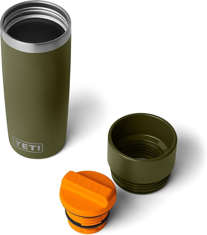 YETI Rambler 16 oz Travel Bottle, Stainless Steel, Vacuum Insulated with Leakproof Commuter Cap, Olive/King Crab Orange