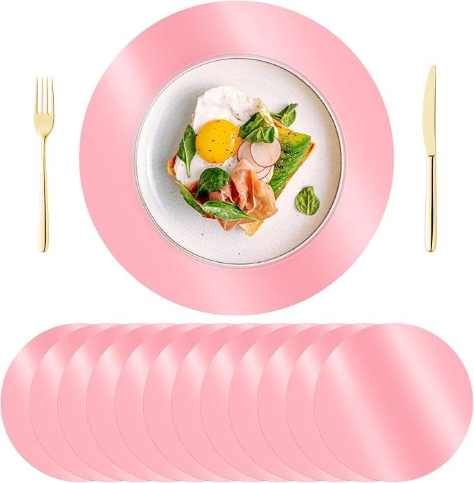 100PCS 13in Round Pink Placemats, Disposable Paper Chargers Plate | Mirrored Pink Paper Placemats for Dining Table, for Wedding Birthday Party Bridal Baby Shower Kitchen Banquet Table Setting