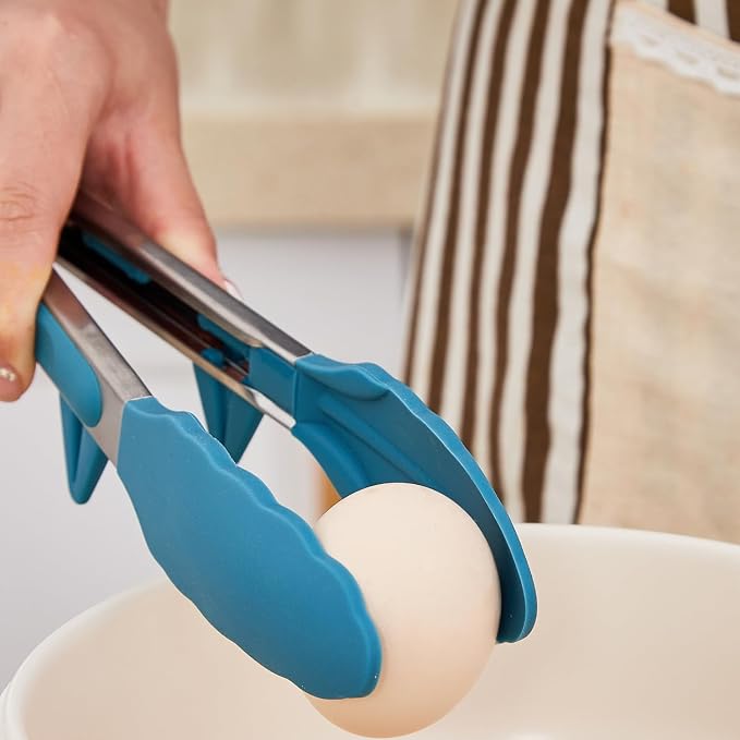 9" Kitchen Tongs for cooking with Silicone Tips, Salad Tongs, Peacock Blue | 3 Pcs Small Silicone Tongs mit Kickstand, Food Grade, 3 different type of tongs, Stainless Steel