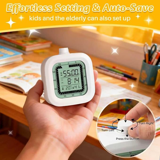 Visual Timer, 60 Minutes Countdown & Countup Timer, Digital Alarm Clock with Temperature and Humidity Monitor, 4 in 1 Multifunctional Desk Clock for Kids Study, Kitchen, Office and Home,Blue