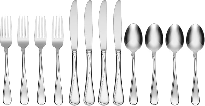 Oneida Flight 12-Piece Stainless Steel Flatware Set, Service for 4 | mirror finish, dishwasher safe | includes knives, forks, and spoons | cutlery set for kitchen and dining
