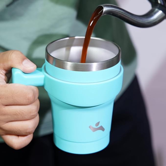 Konokyo 10 oz Tumbler with Handle and Straw, Insulated Travel Mug | Mint; BPA-free, leak-proof tumbler with 2 lids, 2 straws, cup holder fit for coffee, office, travel & daily use