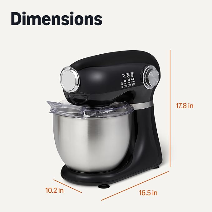 Amazon Basics Tilt-Head Stand Mixer with 5.3Qt Bowl, Dough Hook, Beater and Whisk, 12 Speeds, 350W, Black