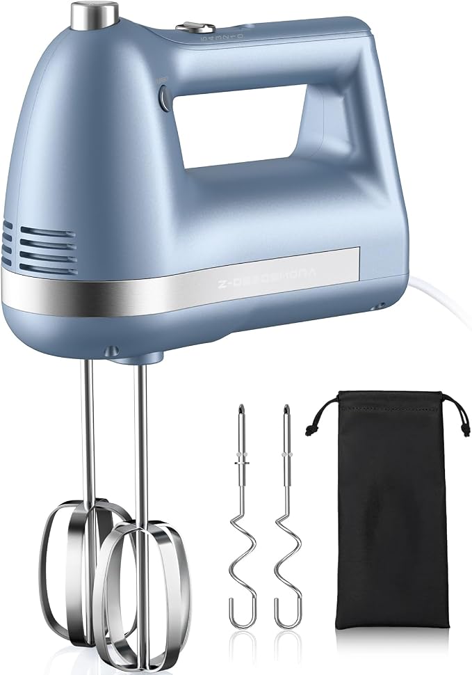 Electric Hand Mixer, Powerful Hand Mixer Electric Handheld with 304*(2*Beaters, 2*Dough Hooks),(1*Storage Bag) Hand Held Mixer with Turbo for Baking Cakes,Cream(Blue)