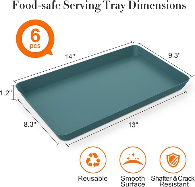 WOWBOX 6 pcs Serving Tray for Entertaining, Serving Platters for Snacks, Fruit, Cookies, Dessert, Reusable Plastic Trays for Serving Food and Pantry Organization in Kitchen & for Parties, (Green)