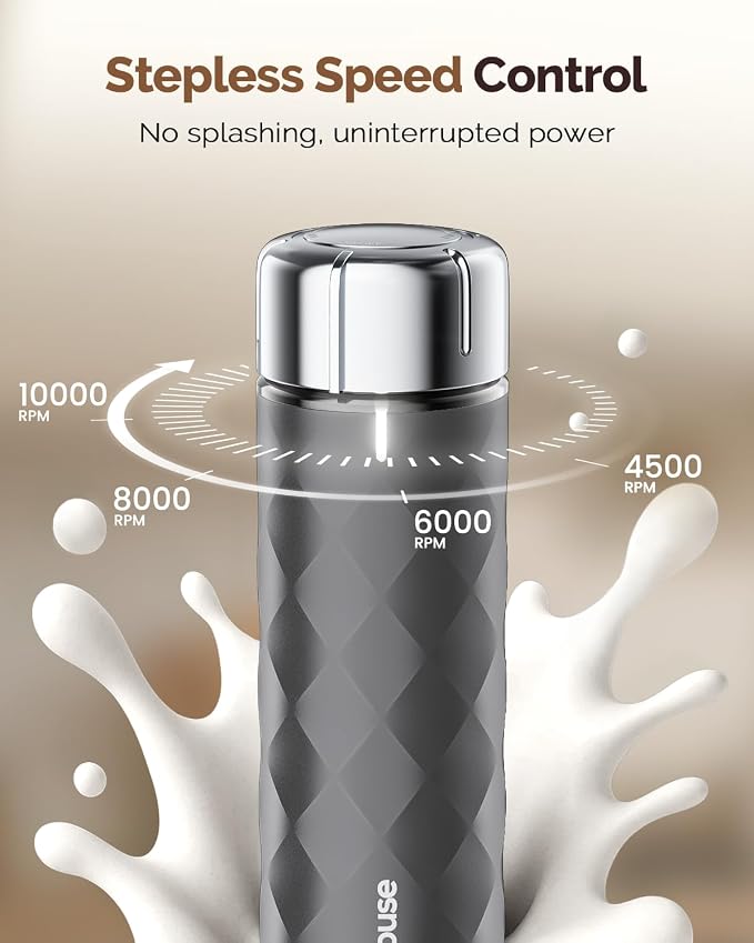 Maestri House LunaFro 2.0 Rechargeable Milk Frother, Stepless Speed Control | 1200mAh lithium battery Frother Handheld, IPX4, Stand & 2 Detachable Whisk for Lattes, Cappuccino, Matcha & Protein powder