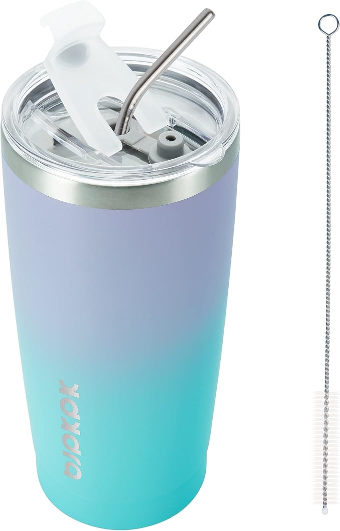 BJPKPK 20 oz Coffee Tumbler with Lid & Straw, Insulated Stainless Steel Mug | Double Wall Vacuum, Keeps Hot/Cold, BPA Free, Leak Proof, Iced Coffee Cup Fit Car Holder, Travel & Beach, Lavender Green