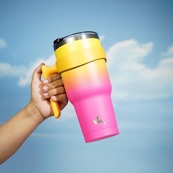 Konokyo 30 oz Tumbler with Handle and Straw, Insulated Travel Mug | Rainbow; BPA-free, leak-proof tumbler with 2 lids, 2 straws, cup holder fit for coffee, office, travel & daily use