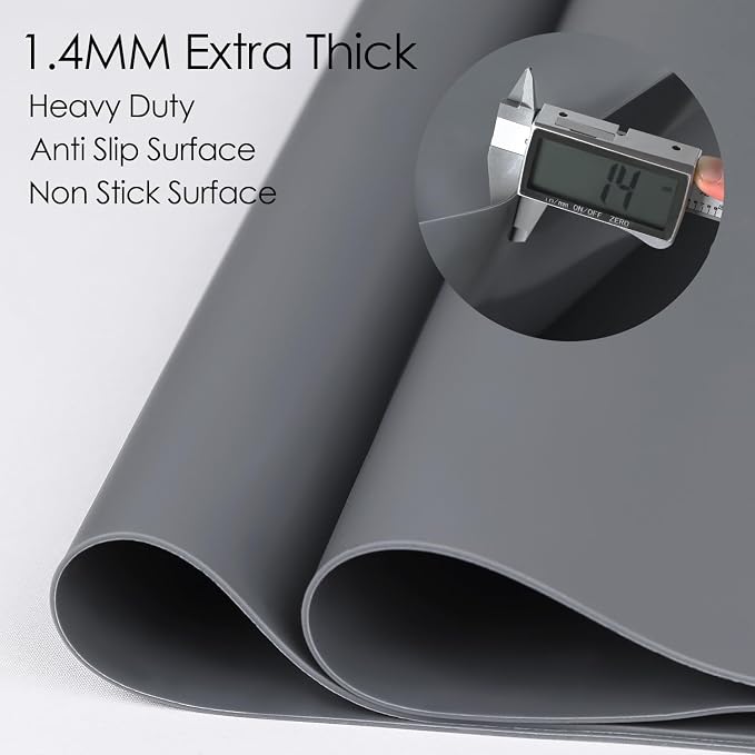 Extra Large Silicone Mat, 31.5x16.9 Large Silicon Placemats for Kids, Heat Resistant Matt for Kitchen Counter Non-Stick Table Mat for Dough and Pastry, Silicone Craft Mat for Kids, Dark Gray