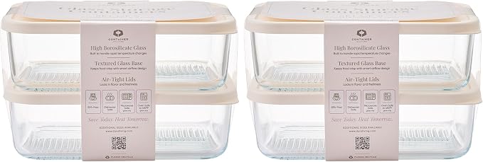 Glass Food Storage Containers with Lids — 8 Piece — 57.5 oz Glass with BPA-Free Leakproof Stackable Lids — Microwave, Oven & Dishwasher Safe — Ideal for Meal Prep & More - Vanilla Mist