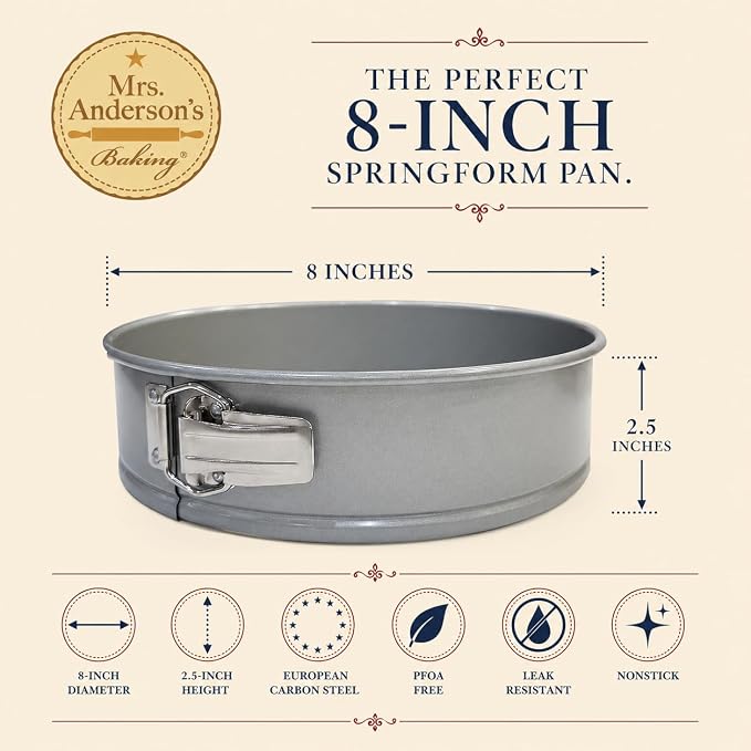 Mrs. Anderson's Baking Non-Stick Springform Pan, European Carbon Steel, PFOA Free, 8-Inch