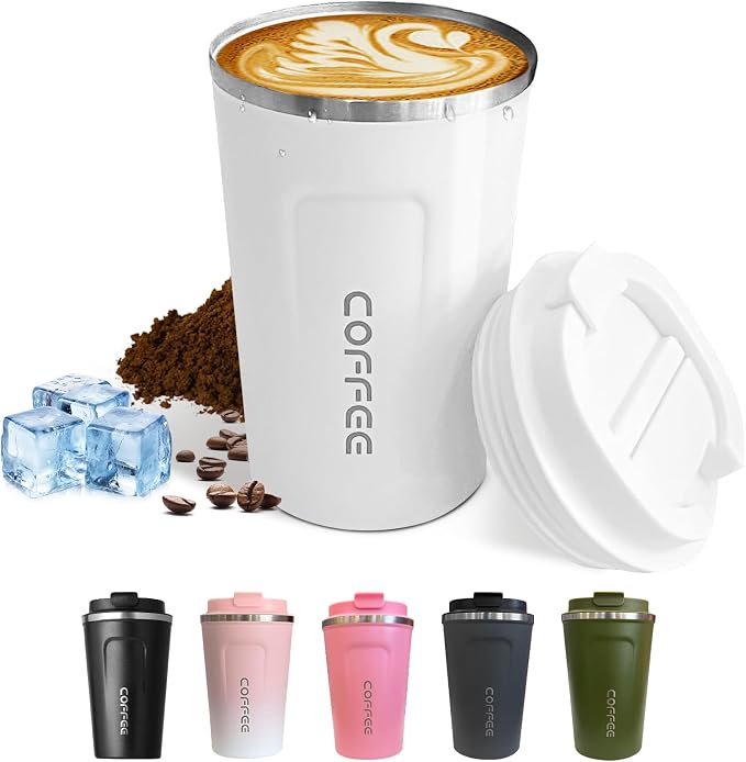 SPLMIFA Travel Coffee Mugs Leak-Proof, Reusable Coffee Cups with Lids, Stainless Steel Vacuum Insulated Coffee Tumblers, Thermal Insulation Cups for Men and Women Hot & Cold Drinks(2nd-White, 17OZ)