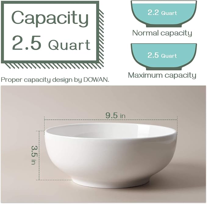 DOWAN Serving Bowls, 90 OZ(9.5") Large Salad Bowls for Entertaining, Side Dishes, Pho, Pasta, Centerpiece Bowls for Dinner Parties, Kitchen Decor, Microwave & Dishwasher Safe, White