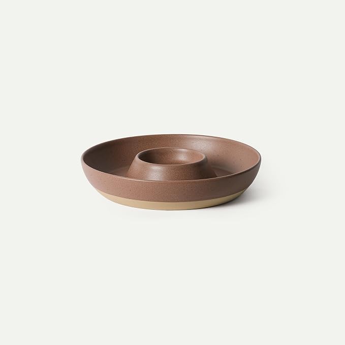 Mora Ceramic Chips and Dip Serving Tray: Large Divided Party Bowl Set for Chips & Salsa, Veggies & Dip, Fruit, Snacks, Entertaining, Hosting, etc. Minimalist Design for the Modern Hostess - Terracotta
