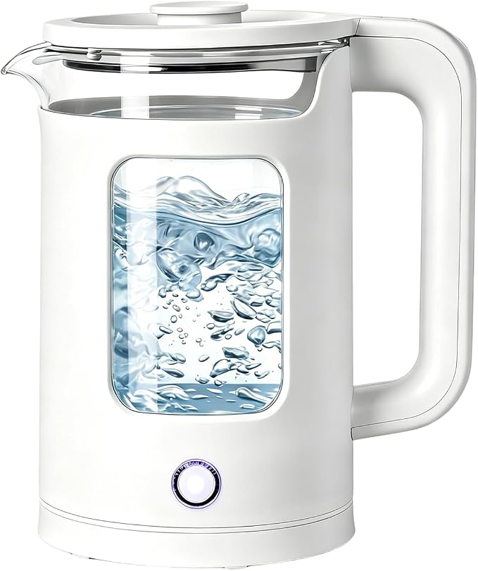 1.8L Glass Electric Kettle for Tea and Coffee, White | 1000W Rapid Boil Hot Water Kettle, Auto Shut-Off, 360°Swivel Base, Easy Cleaning, BPA Free