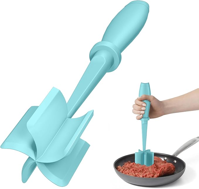 PGYARD Meat Chopper Hamburger Grinder, Kitchen Smasher for Ground Beef | Heat Resistant, 5 Nylon Blade, Burger Grinder Potato Mix Tool, Meat & Poultry Tenderizers, Dishwasher Safe, Aqua