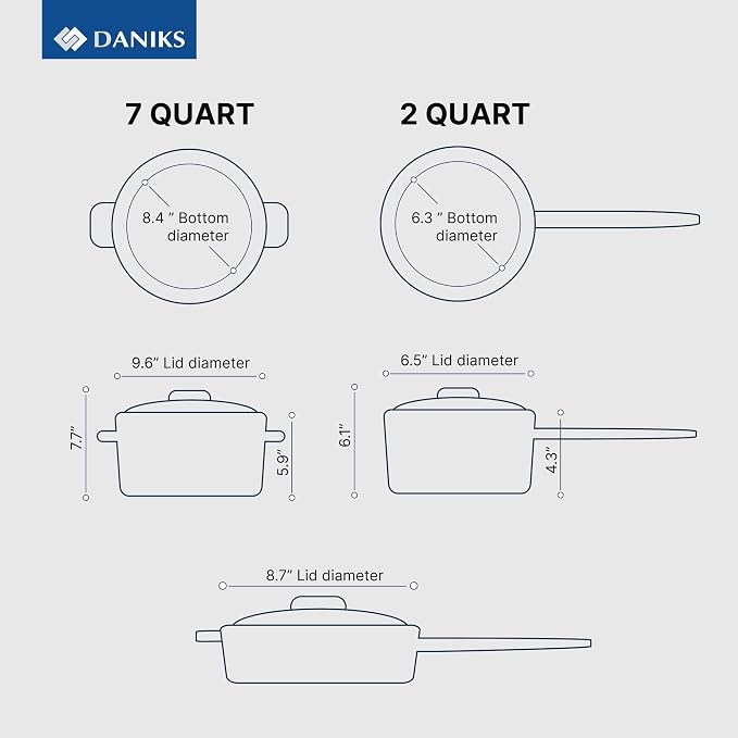 Daniks Standard 11-Piece Stainless Steel Cookware Set with Glass Lids, Includes Saucepan with Lid and Frying Pan, Tri-Ply Bases for Even Heating, Induction Compatible, Dishwasher Safe, Silver