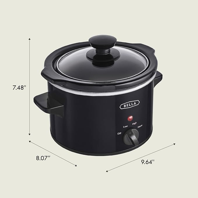 bella 1.5qt Manual Non-Toxic Slow Cooker with 3 Heat Settings, Black