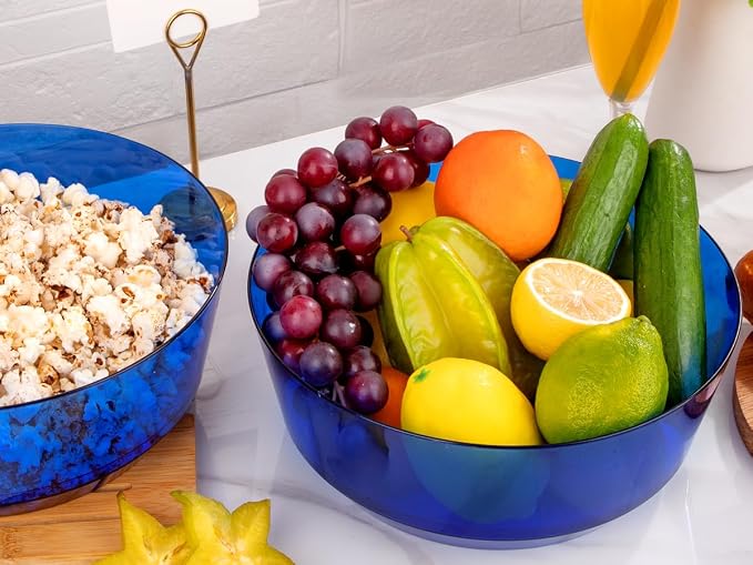 8 Pack Clear Blue Bowls for 4th of July | 128oz Heavy Duty Disposable Plastic Bowls, Perfect for Party Snack, Salad, Candy, Pool Party & Buffet