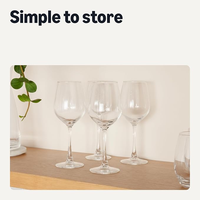 Amazon Basics Stemmed White Wine Glasses, 12 oz., Dishwasher-Safe, 4-Piece Set