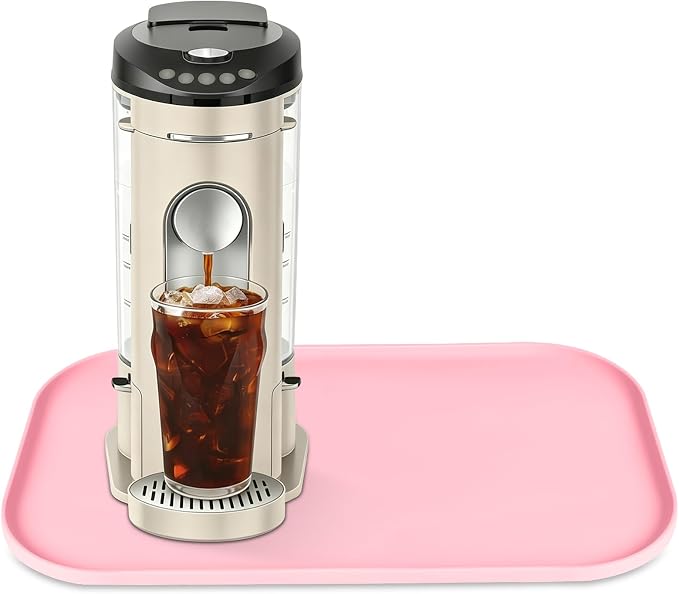 Silicone Coffee Maker Mat with Lip for Countertops 17.4'' x 10.6'' Pink | Multi leak-proof coffee tray for countertop, non-slip silicone mat fits most coffee makers & espresso machines, wipe-clean