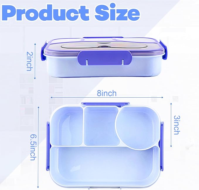 Bento Box for Adults, 4 Compartments Lunch Box, Lunch Containers, Blue