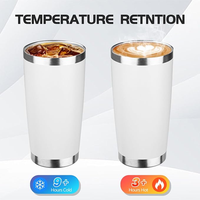 StarSpeed 6 Pack 20oz Stainless Steel Travel Coffee Tumbler,White | Travel Coffee Mug Bulk,Spill-proof Lid,Double Wall,BPA-free Travel Cups,Insulated Cup Fits Car Cupholders