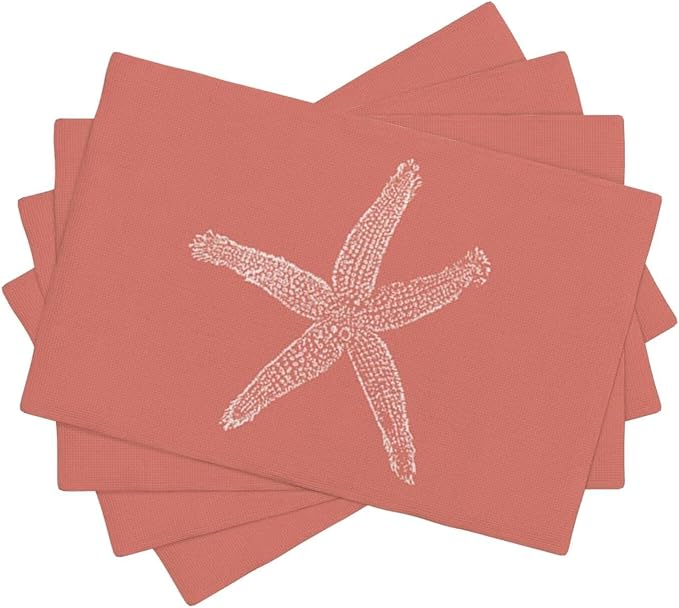 Summer Coastal Placemats Set of 4, Beach Theme Ocean Coral Starfish Decorative Table Mat 12 x 18 Inch Heat Resistant Non Slip Line Fabric Nautical Place mat for Dining Table