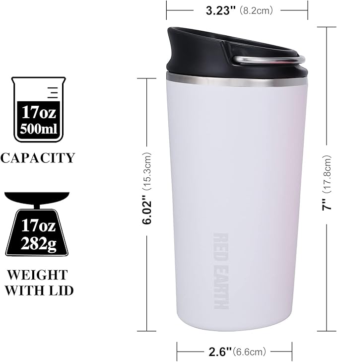 GiNT 17oz Travel Tea Mug with Infuser, 2 Lids. Vacuum Insulated 316 Stainless Steel Coffee Mug. Dishwasher Safe Tea Cup with Strainer for Hot & Cold Brew Coffee. Mothers Day Gifts for Mom (White)