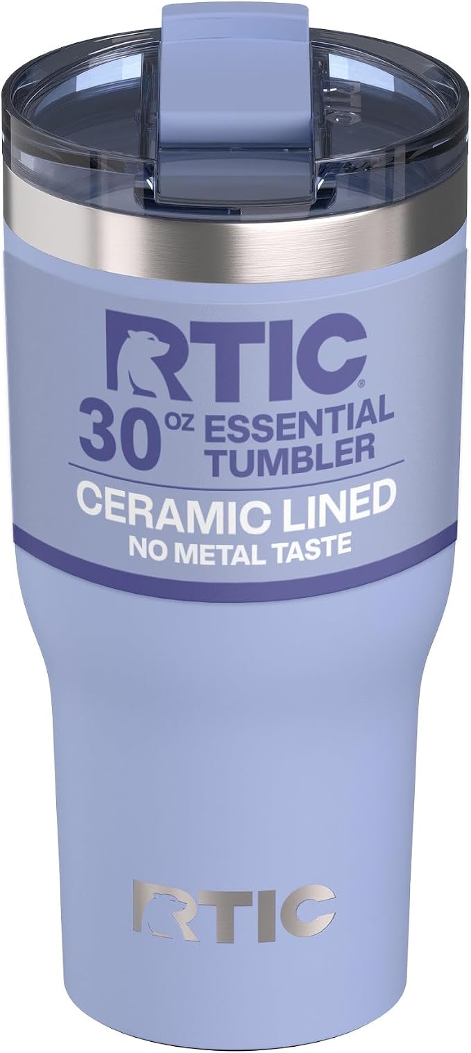 RTIC 30oz Essential Tumbler with Lid, Ceramic Lined, Insulated, Stainless Steel, Metal, Double Wall Vacuum-Insulation, Travel Cup for Iced Coffee, Tea, Hot and Cold Drink, Periwinkle