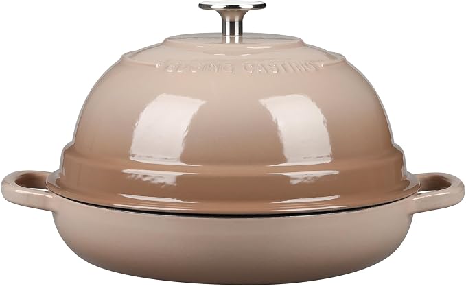 EDGING CASTING Enameled Cast Iron Dutch Oven Pot with Lid, Round Bread Oven for Homemade Sourdough Bread Baking, 6 Quart, Mocha