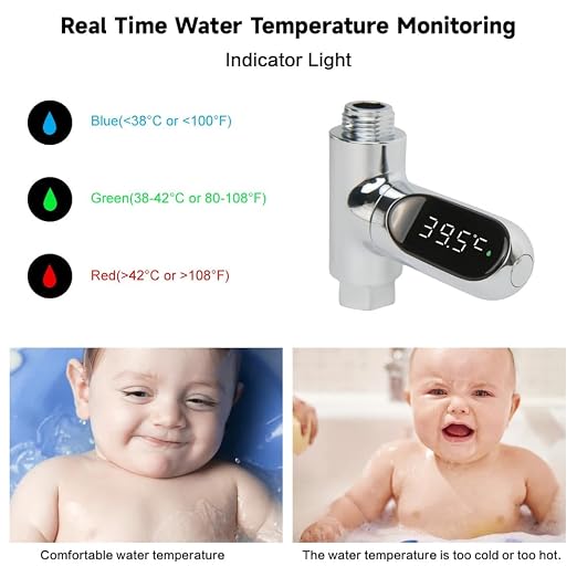 Shower Temperature Instant-Read Thermometer Display Shower Timer 360°Rotating Screen Led Water New Type Digital Gauge for Baby Kids Home Bathroom Kitchen