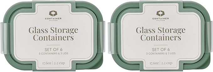 Glass Food Storage Containers with Lids — 12 Piece — 17.6 oz Glass with BPA-Free Leakproof Stackable Lids — Microwave, Oven & Dishwasher Safe — Ideal for Meal Prep & More - Soft Sage