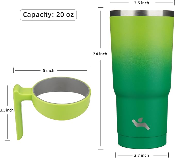 Konokyo 20 oz Tumbler with Handle and Straw, Insulated Travel Mug | Matcha Green; BPA-free, leak-proof tumbler with 2 lids, 2 straws, cup holder fit for coffee, office, travel & daily use