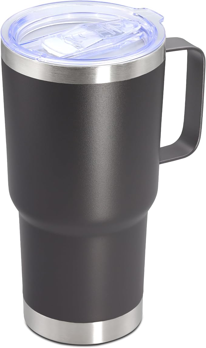 20 oz Tumbler with Handle Coffee Tumblers with Lid Travel Mug Grey 1P | 20oz Tumblers with Handle Double-Wall Insulated Vacuum Coffee Mugs Stainless Steel Tumbler with Handles&Lid Grey 1P