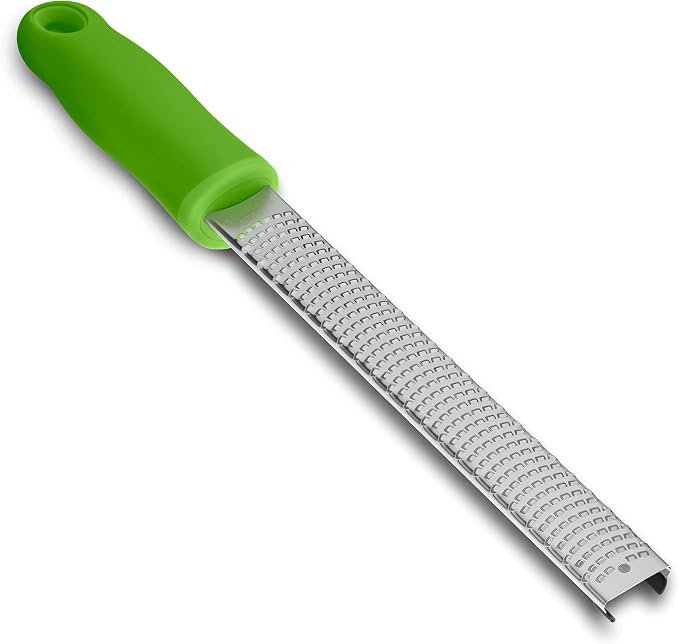 8-Inch Lemon Zester & Cheese Grater, 18/8 Stainless Steel, Green | Fine 18/8 Stainless Steel Blade for Citrus, Parmesan, Ginger and Garlic, Soft Non-slip Handle, Cover, Dishwasher Safe