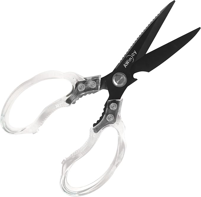 AWinjoy Kitchen Scissors, Heavy Duty Sharp Kitchen Shears, Stainless Steel & Aluminum, Transparent, Serrated Edge, Day Style, 1 Count