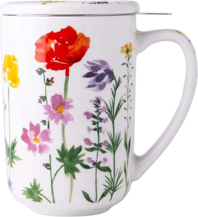 AmorArc Tea Cup With Infuser and Lid, 18oz Loose Leaf Tea Mug With Steeper | Porcelain Tea Mug With Infuser and Lid, Large Strainer Tea Cup with Lid for Tea, Coffee Mug for House-warming Birthday Gift