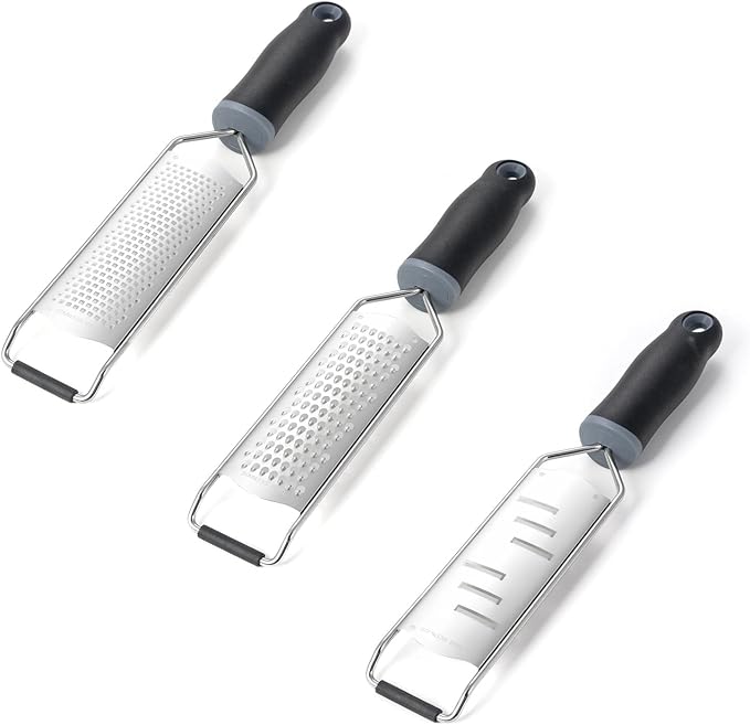 Cheese Grater Hand Held Parmesan Cheese Shaver Food Shredder Tool Stainless Steel with Non Slip Rubber Foot(Larger shaver,Black)